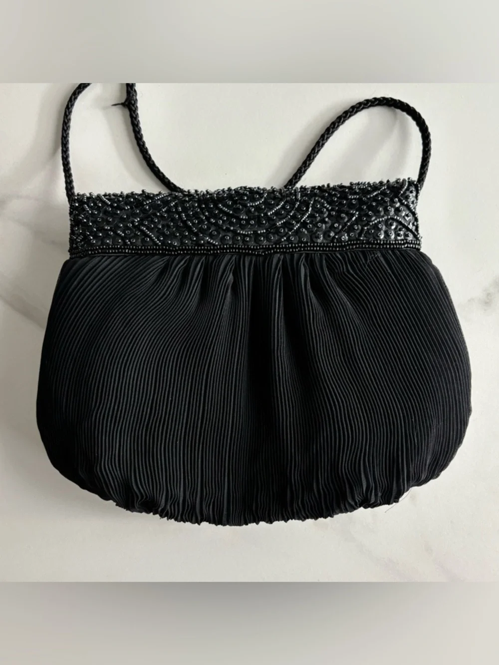 Genie Black Beaded Evening Shoulder Satin Bag Mini Black